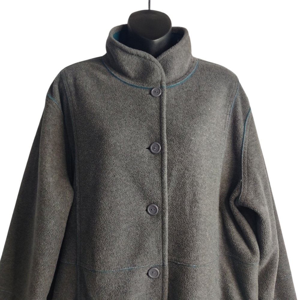 Susan Graver Womens Reversible Gray /Teal Fleece Long Sleeve Button Up Coat Sz L - Picture 6 of 13